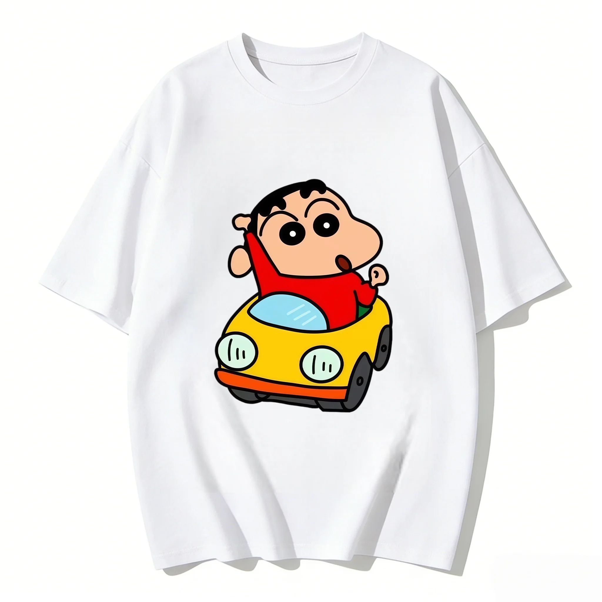 Crayon Shin Chan Car Print Casual T Shirt Cute Anime Couple Short Sleeve Tee Streetwear