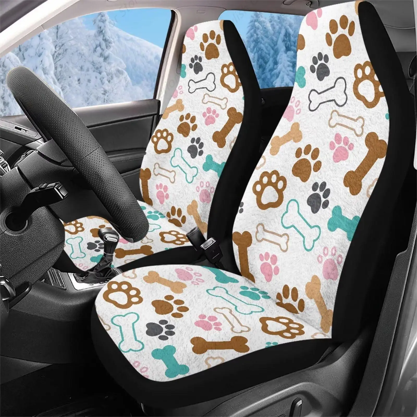 

Dog Paws Print Plush Car Seat Covers for Women Thermal Winter Thick Car Front Seat Covers Warm Auto Seat Cover for Car, SUV,