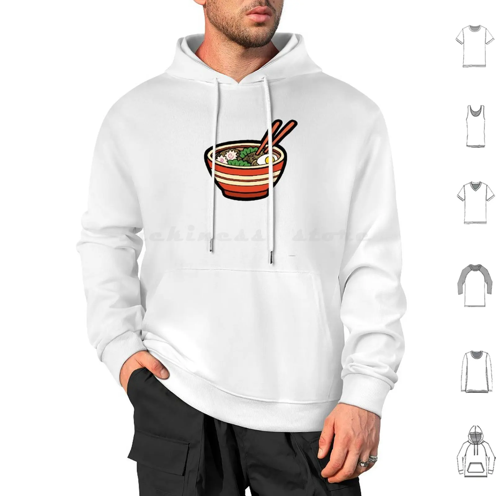 Patrón de cuenco de Ramen en Naranja Sudadera con capucha de algodón de manga larga tazón de Ramen fideos sopa Japón comida japonesa palillos huevo Pho