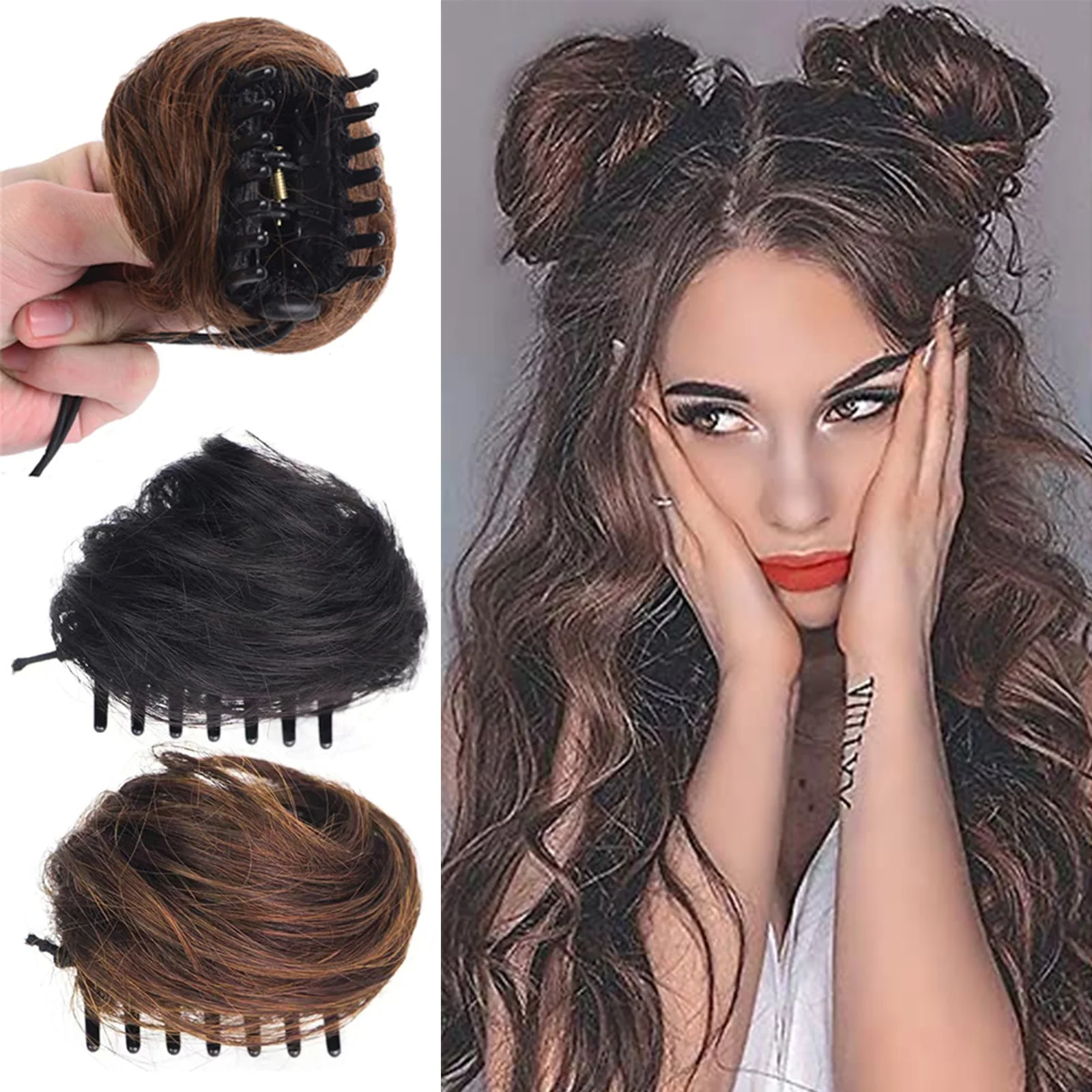 Synthetic Messy Curly Claw Messy Hair Bun Chignon Hair Extensions Scrunchy Fake False Hair With Tail for Women Grils Hairpieces