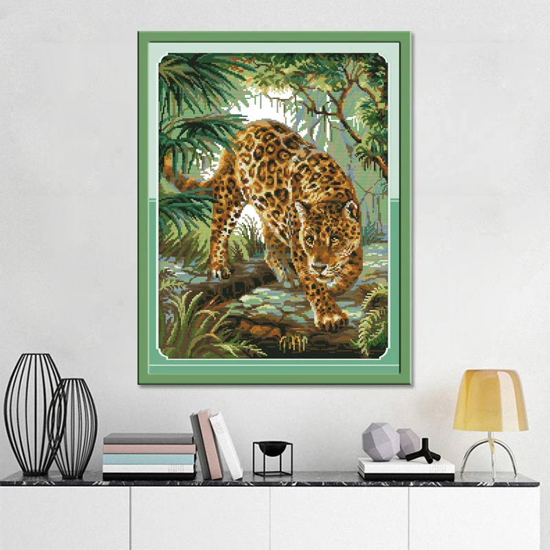 Cross-stitch Complete Set Jungle leopard Kit Stamped Printed Counted Unprinted Cloth DMC Needlework Home Decor