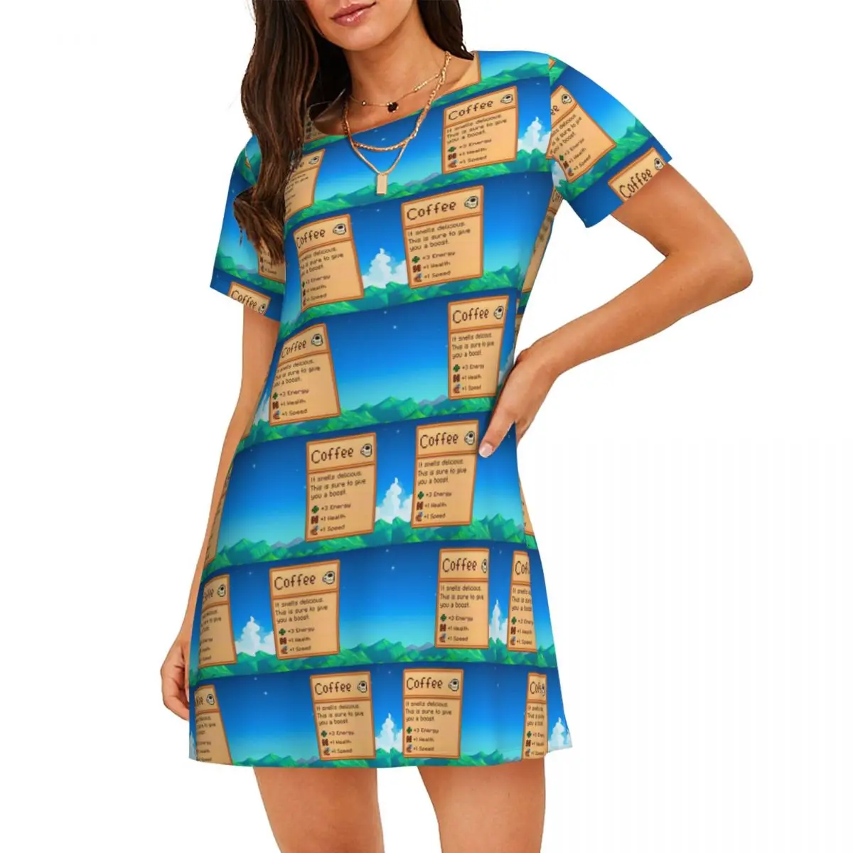 Custom Stardew Valley Coffee Classic Short Sleeves Nightdress For Sleepshirts Women Short Sleeve Nightgowns Loose Pajama Dress