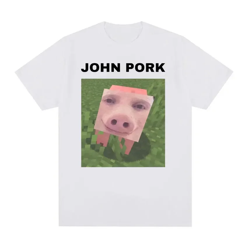 

John Pork Fun Meme Футболка Женская модная тенденция Футболка с коротким рукавом Летняя повседневная футболка с круглым вырезом Уличная одежда Графика Y2K