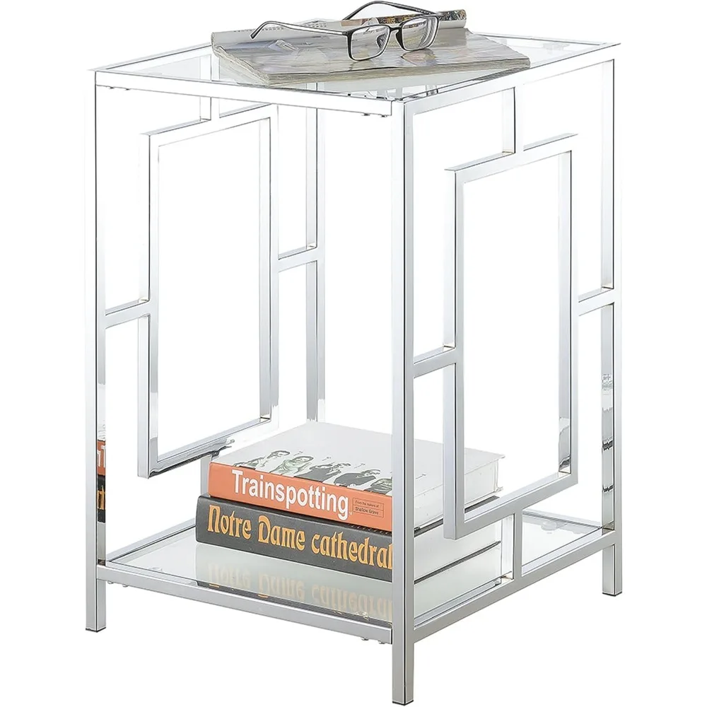 End Table with Shelf, Glass/Chrome, Sofa Couch Table, Sofa & Console Tables