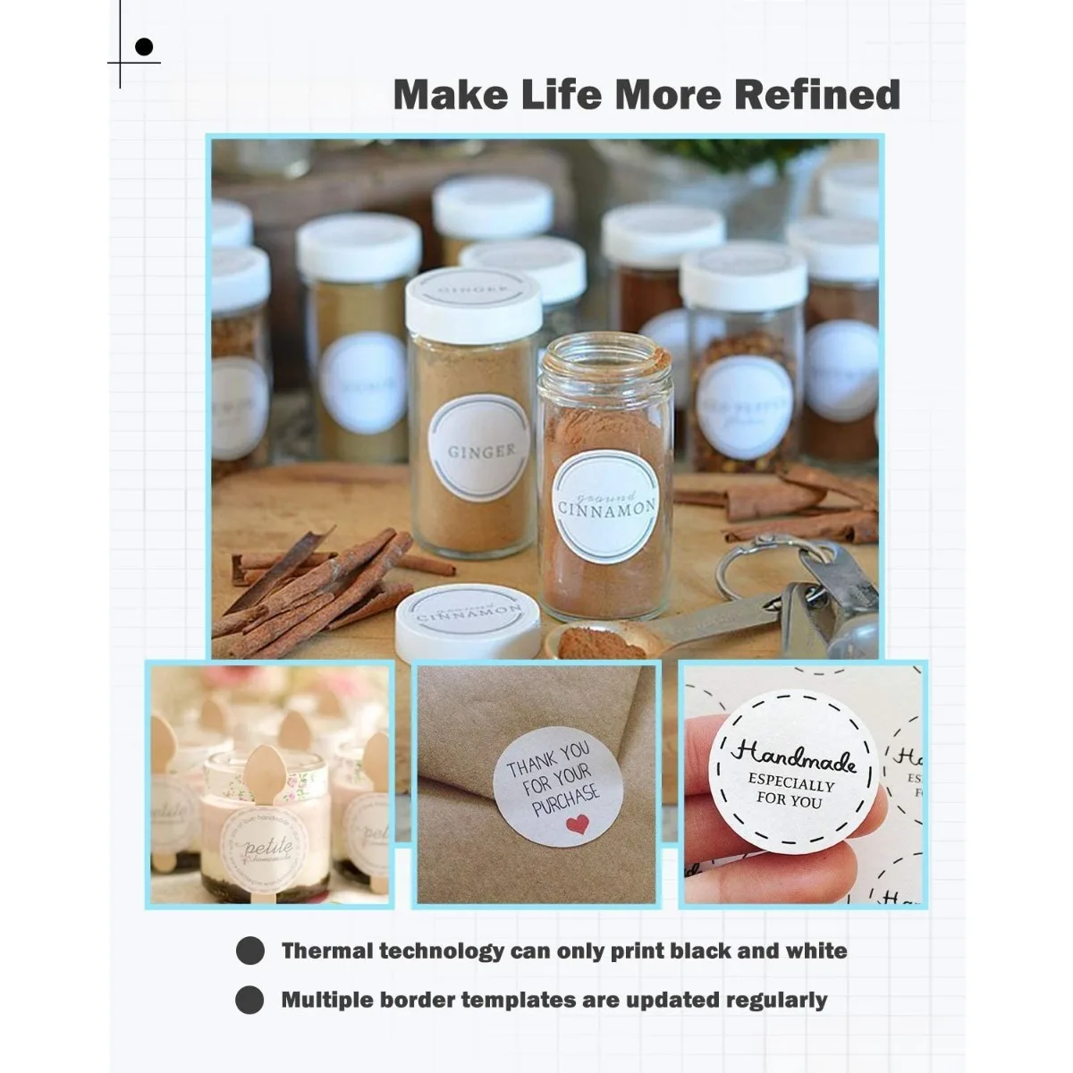 3PCS 50x50mm Round Multicolor Thermal Adhesive Labels - Waterproof/Oil-Proof, Fit M110/M120/M200/M221/M250, Home/Office 140/Roll