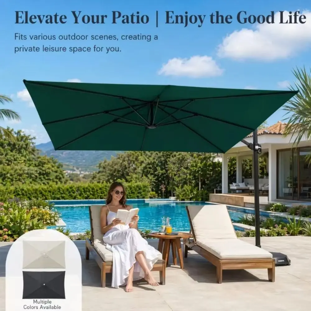 Sun Shade Rectangular Patio Umbrella UV Protection Heavy Duty Cantilever Parasol Beige Waterproof Replacement Canopy Deck