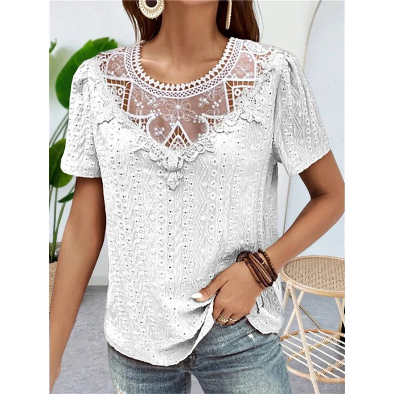 ASDS-Women's Short Sleeve Tunic Tank Tops Casual Lace Shirt Blouses
