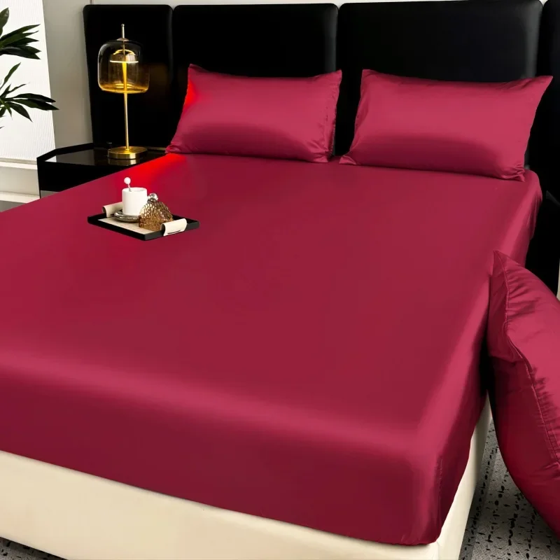 American Style Summer Satin Waterproof Couple Bed Fitted Sheet Double Bed Sheets  Bed Linen Protector Single Queen NO Pillowcas