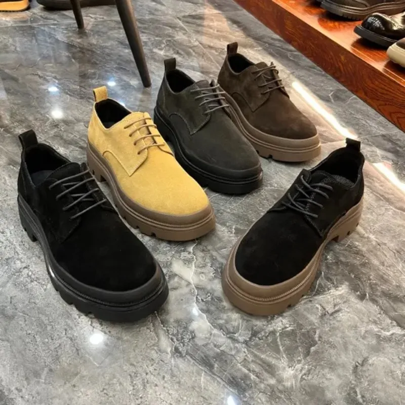 

2025 г., мужские ботинки дерби на платформе в винтажном стиле, уличная нескользящая модная повседневная обувь для мужчин, модная мужская брендовая обувь, обувь