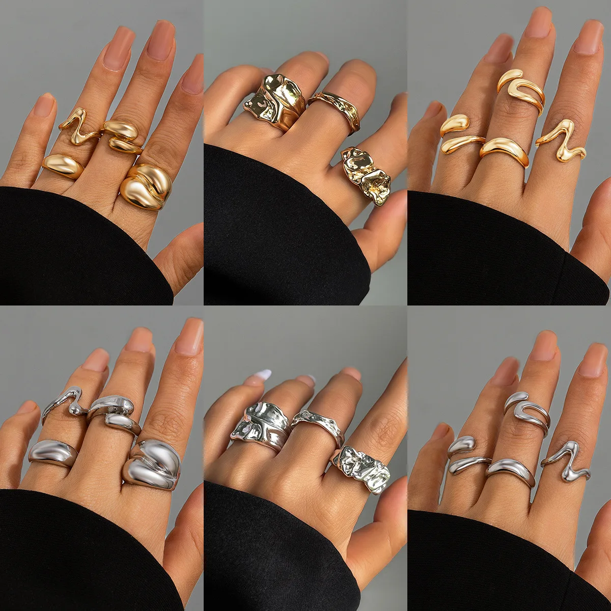 

European and American design sense, geometric ring, niche opening ring, index finger ring, lava metal wind curved ring