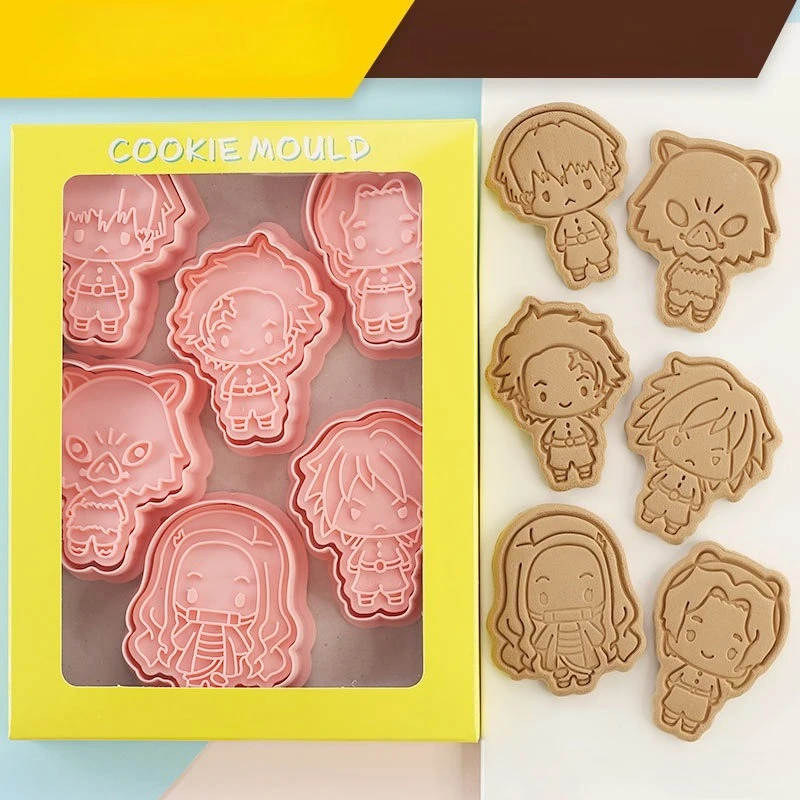 

Best-selling Cartoon Anime Demon Slayer Full-body 6-piece Set Cookie Molds 3D Plastic Cookie Press Baking Tools