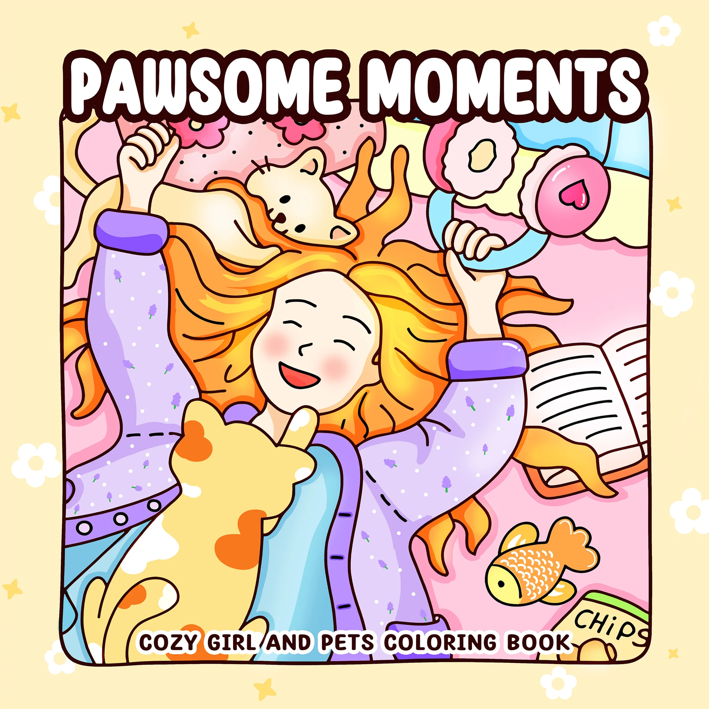 1pc PAWSOME MOMENTS: Coloring Book for Adults Featuring Cute Cozy Daily Activities for Relaxation (Cozy Spaces Coloring)