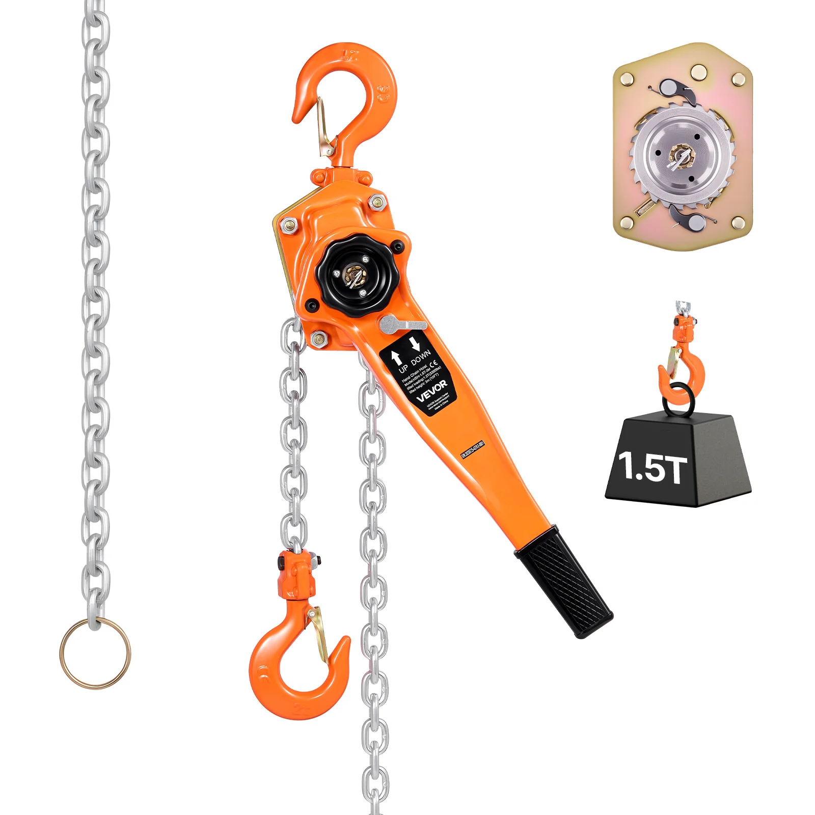 

VEVOR Manual Lever Chain Hoist, 1-1/2T / 3T 3300LBS / 6600LBS Capacity Heavy Duty Come Along, 10FT Lift G80 Alloy Steel Chain With Dual Pawl Mechanical Brake,360°Rotating Hooks, for Warehouse Construction Garage
