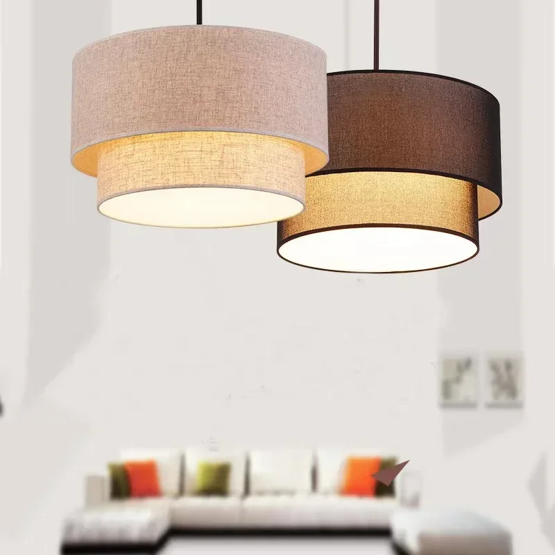 

Beige Fabric Nordic LED Fixture Modern Minimalist Dining Living Bedroom Study Double Linen Black Creative Chandelier lights