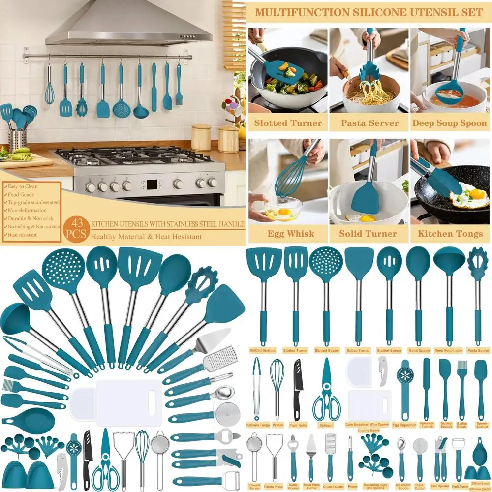 

Набор силиконовых кухонных принадлежностей из 43 предметов для сковородок с антипригарным покрытием — кухонные инструменты и аксессуары