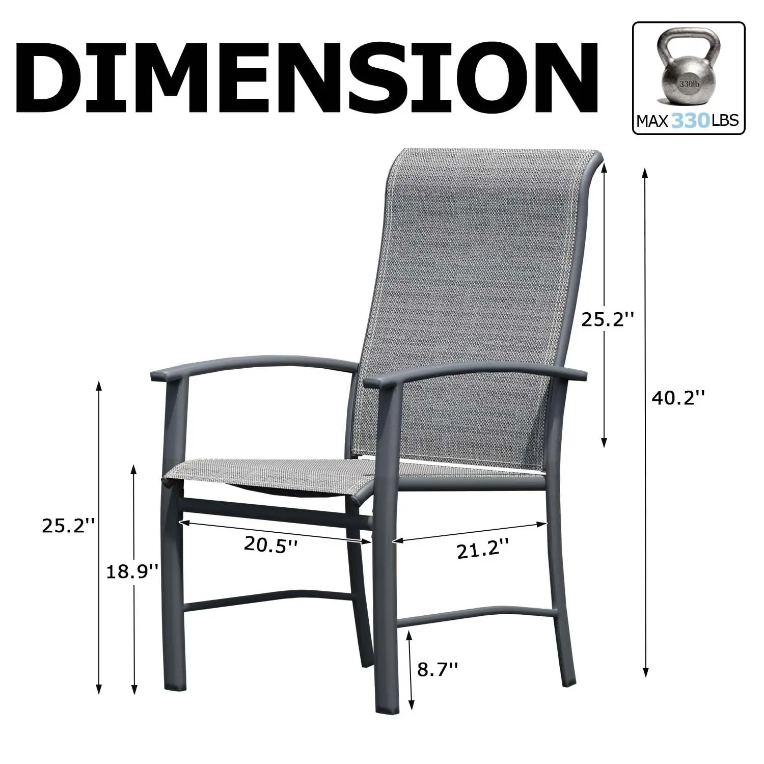 Outdoor Dining Chairs Set of 2, Patio Chairs with Metal Frame & Textilene Fabric, Perfect for Patio Garden Deck, Customized