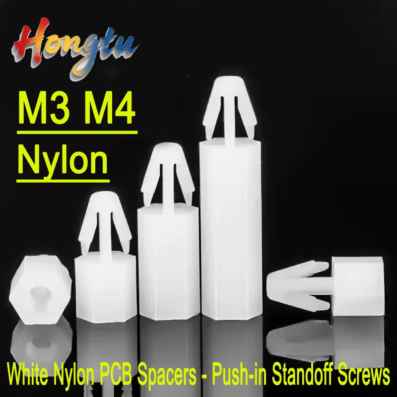 Espaçadores PCB de nylon branco M3-M4 - Parafusos de impasse push-in