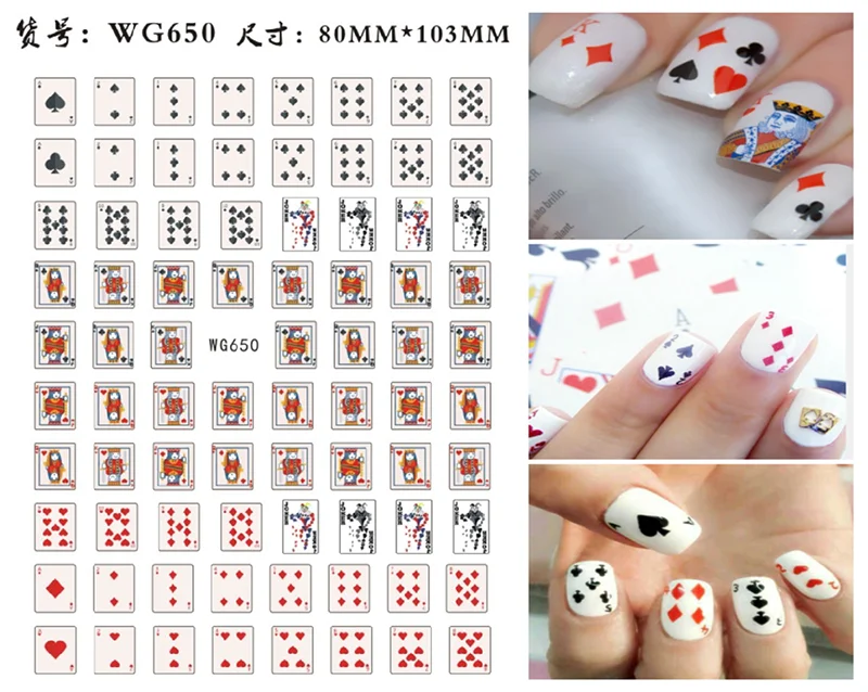 3D Poker Design Nail Art Stickers Playing Cards Nail Adhesive Decorations Spades Red Hearts Nail Decals Cute Nail Designs