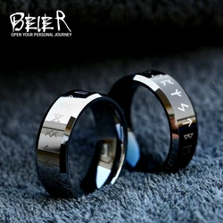 BEIER 2023 New Design Viking Nordin Runes Amulet Tungsten Rings Engagement Couple Round 8mm Ring Fashion Jewelry Gift