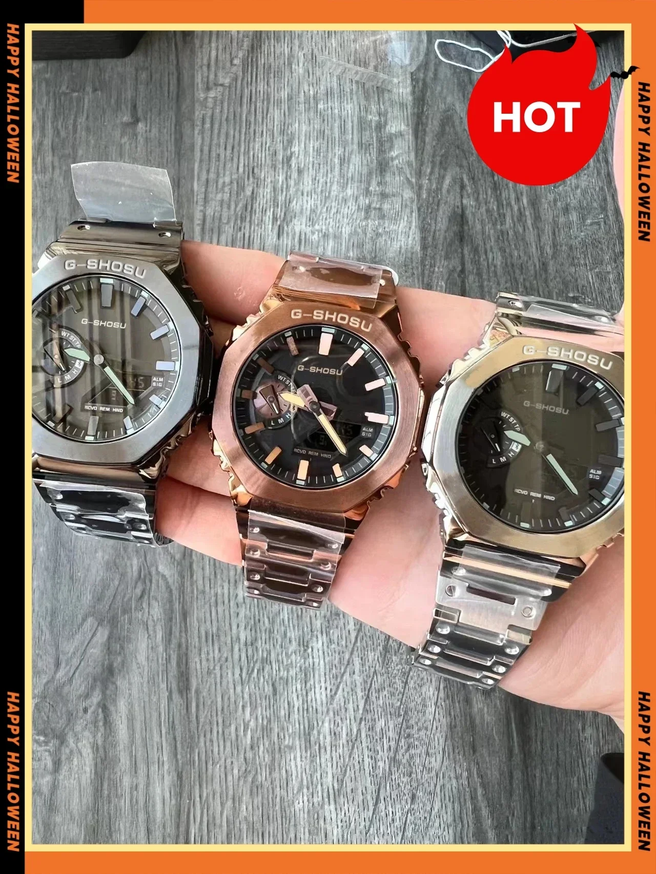 Unisex Digital Electronic Watch Full Function World Time Alloy LED Dual Display Steel Strap Large Dial GMB Series