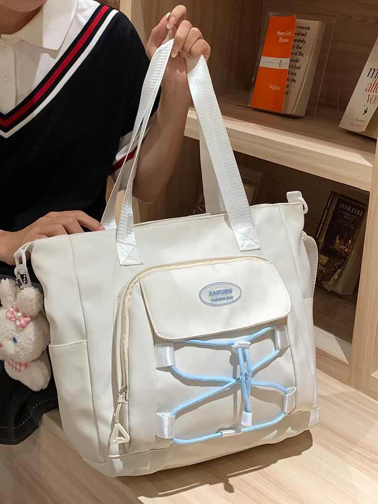 Large Capacity Canvas Shoulder Bag for Women Student Class Crossbody Handbag Mommy Pregnancy Check Bag Casual Simple Style