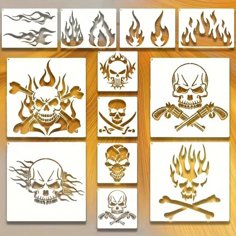 25*25pc Skull Flame Theme Stencils DIY Wall Layering Painting Template Decoration Scrapbooking Embossing Album Supplies Reusable