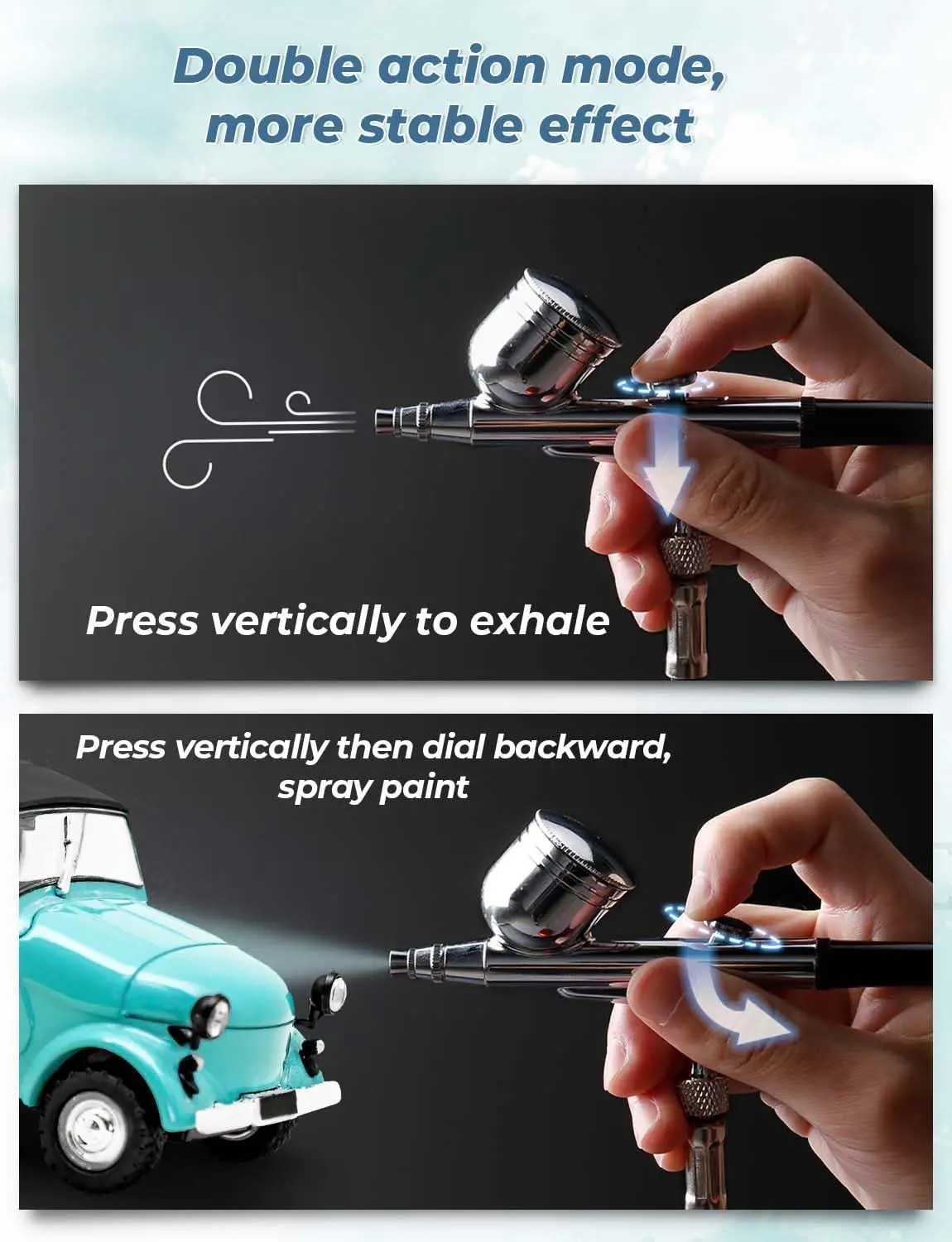 Kit de aerógrafo de dupla ação com compressor, 40 PSI para unhas, maquiagem, modelos, projetos DIY