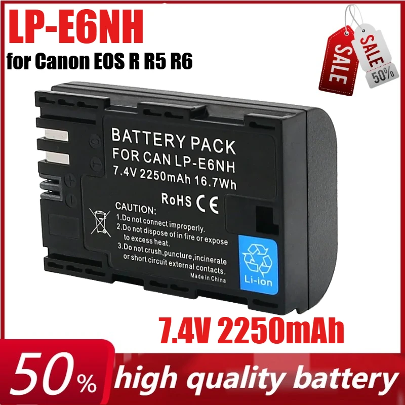 

LP-E6NH 7.4V 16.7Wh 2250mAh Camera Battery for Canon EOS R R5 R6 5DS 6D 7D 70D 80D 90D 60D