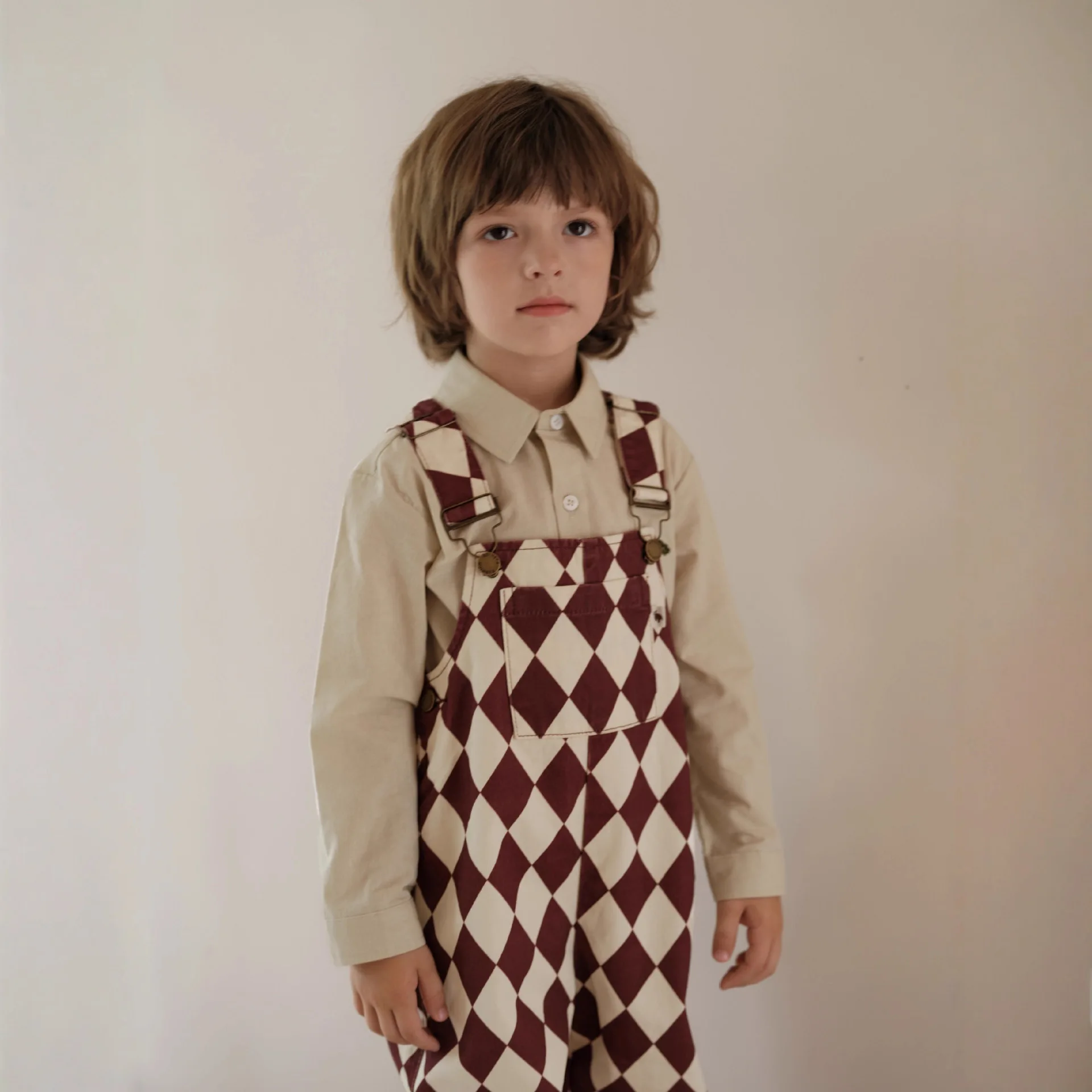 2025 New Autumn and Winter Checkered Children's Overalls for Outdoor Fashion Trends Versatile Pants for Boys and Girls