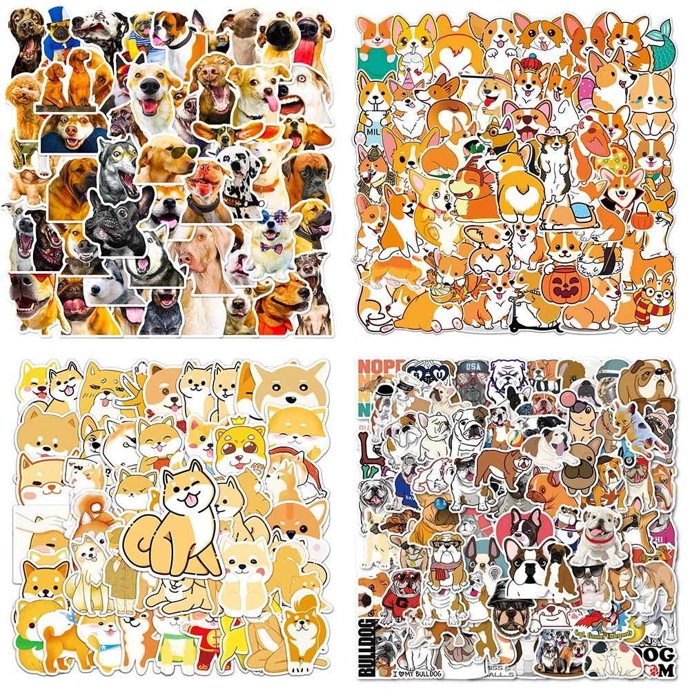 10/30/50PCS Funny Dogs Stickers Cute Cartoon Pet Dog Corgi Bulldog Shiba Inu Water Cup Phone DIY Guitar Notebook Toy Wholesale