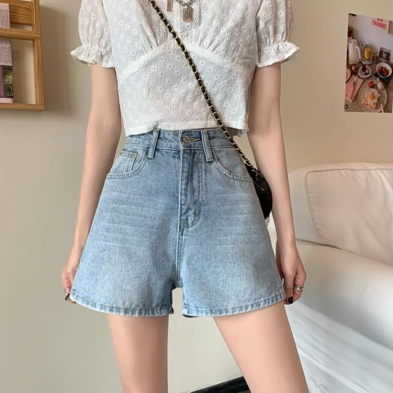 High Waist Slimming Split Denim orts Women's Summer New Hong Kong Sle Straight Loose Wide Leg Hot Pants plus Size Jeans