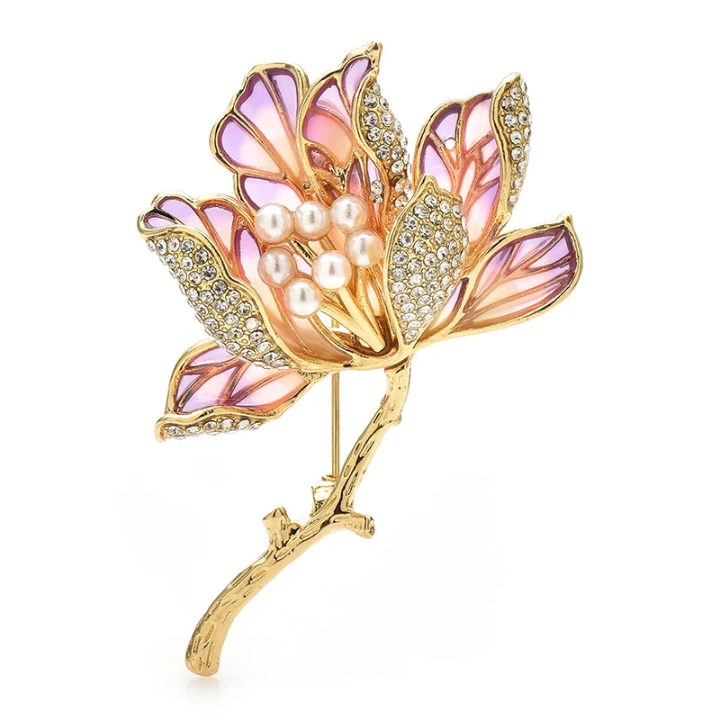 

Wuli&baby Luxury Magnolia Flower Brooches For Women Unisex 2-color Enamel Pearl Beautiful Plants Party Brooch Pins Gifts