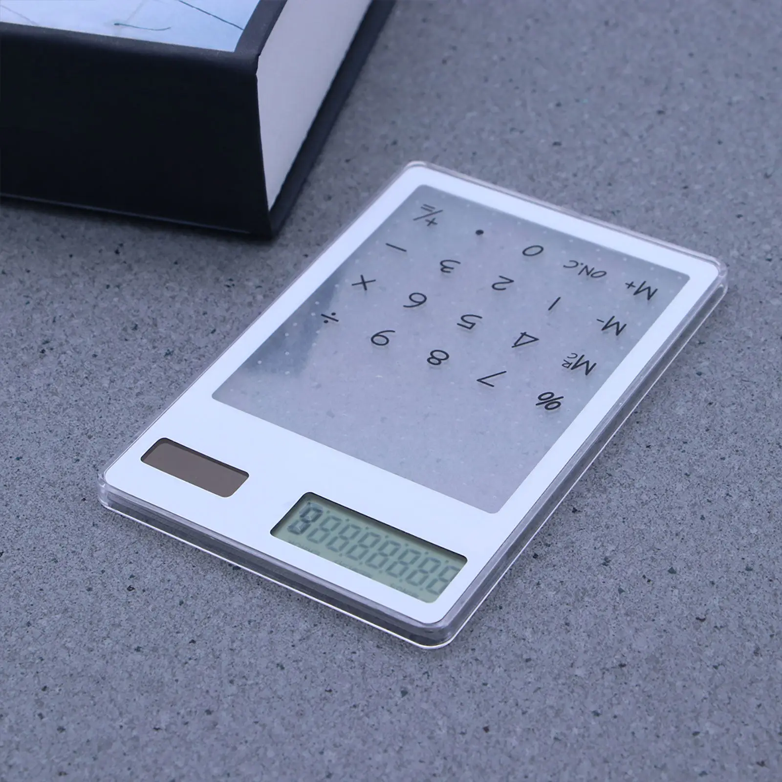 Portable Solar Powered Calculator White Transparent Touch Panel 8 Digit Display Compact Design for School Home Office Use