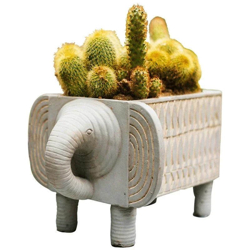 Ethnic Style Abstract Animal Cement Flowerpot Creative Cute Elephant Garden Decoration Fashionable Juicy Green Plant Tray