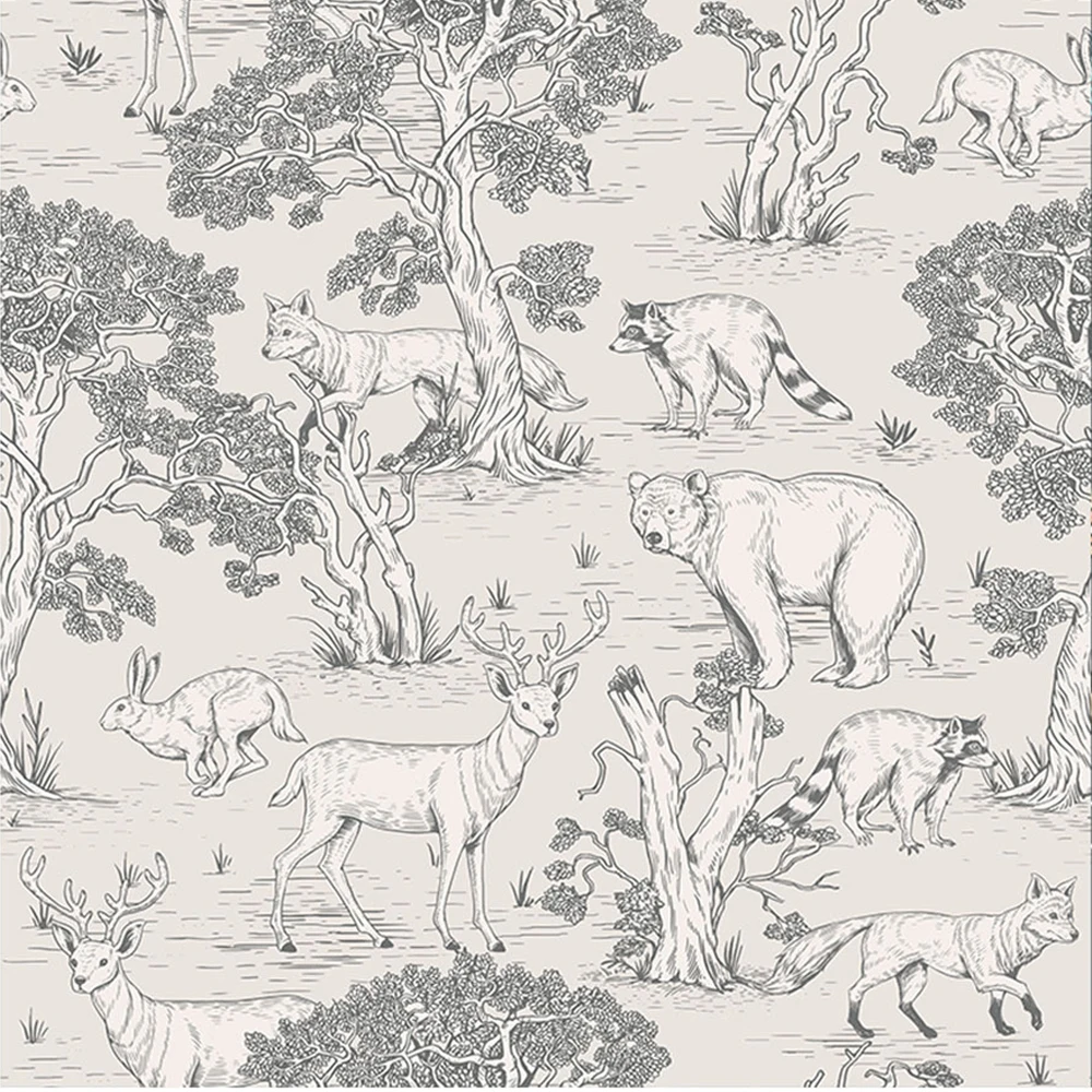 Vintage Animals Forest Peel and Stick Wallpaper Self Adhesive Zoo Deer Rabbits Wall Mural for Home Kids Nursery Room Decor