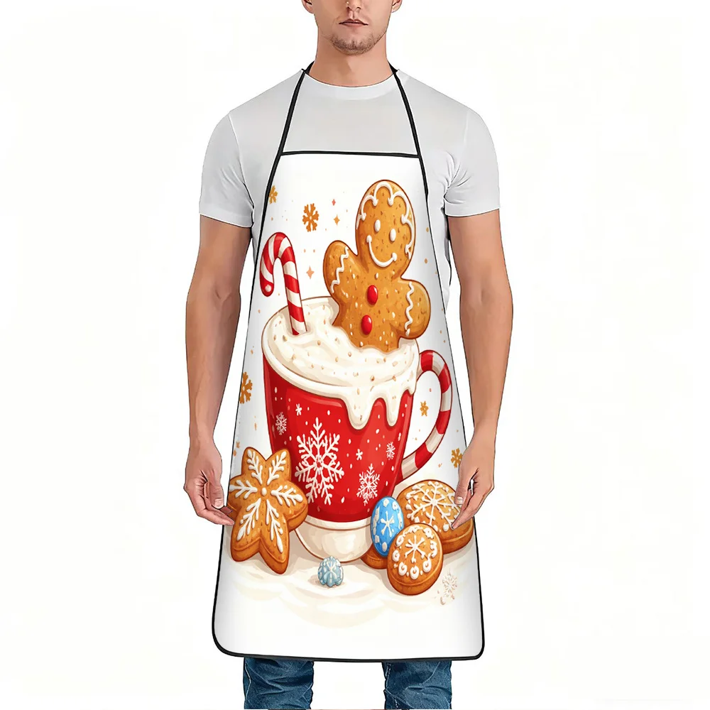 1pc Gingerbread Cookie & Hot Cocoa Apron with Adjustable Waistband - Durable Easy-Clean Polyester Suitable for Kitchen Cooking,