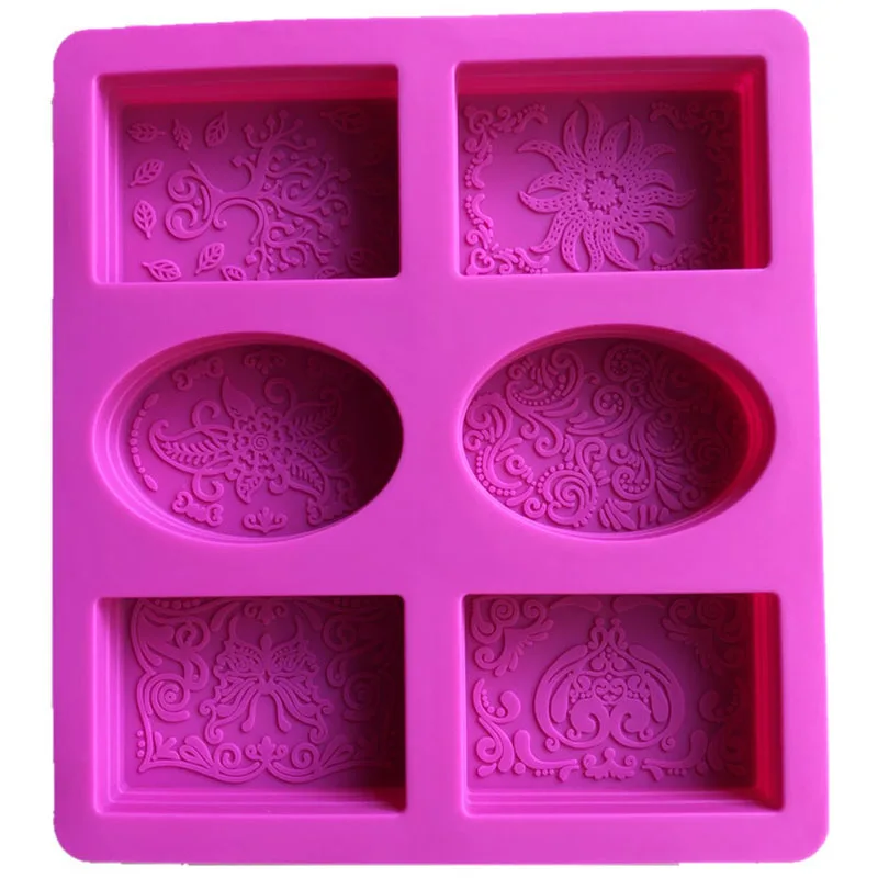 Silicone Soap Mold For Soap Making 3D 6 Forms Oval Rectangle Soap Mould Handmade Craft Flowers Bathroom Kitchen Soap Mold