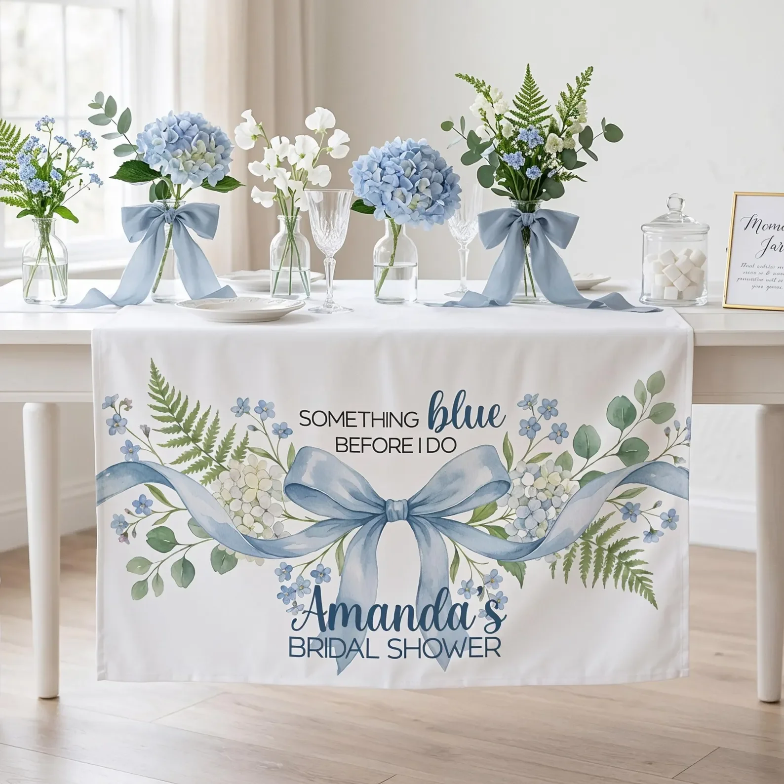 Something Blue Bridal Shower Table Runner Something Blue Pre-Wedding Decorations Blue Ribbon Bridal Shower Garden Decorations