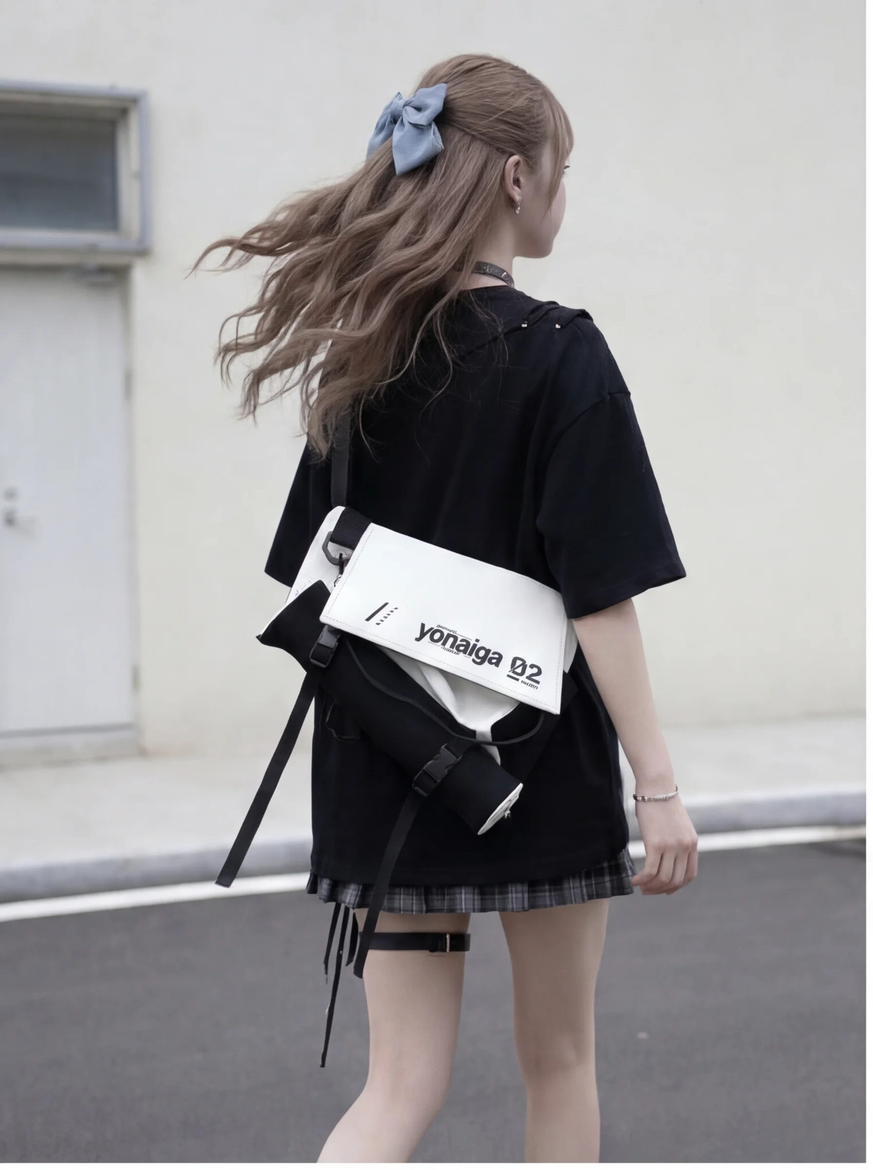 YONAIGA Original Trendy Brand Unisex Black White Color Block Versatile Single Shoulder Slant Cross Bag Waterproof Soft Handle