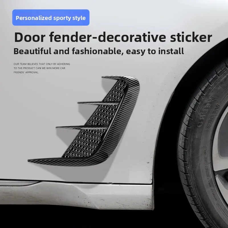2 Stück Universelle Sportliche Auto-Kotflügel-Lufteinlass-Aufkleber Carbon-Optik/Hochglanz-Schwarz Racing-Style Dekor Auto-Seiten-Außenzubehör – Detail 1