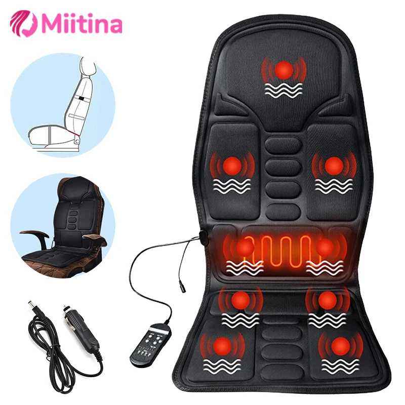 

Multifunctional Pad Back Massager Car Chair Heat Vibrating Mat Cushion Neck Lumbar Support Pad Back Massager With Remote Control