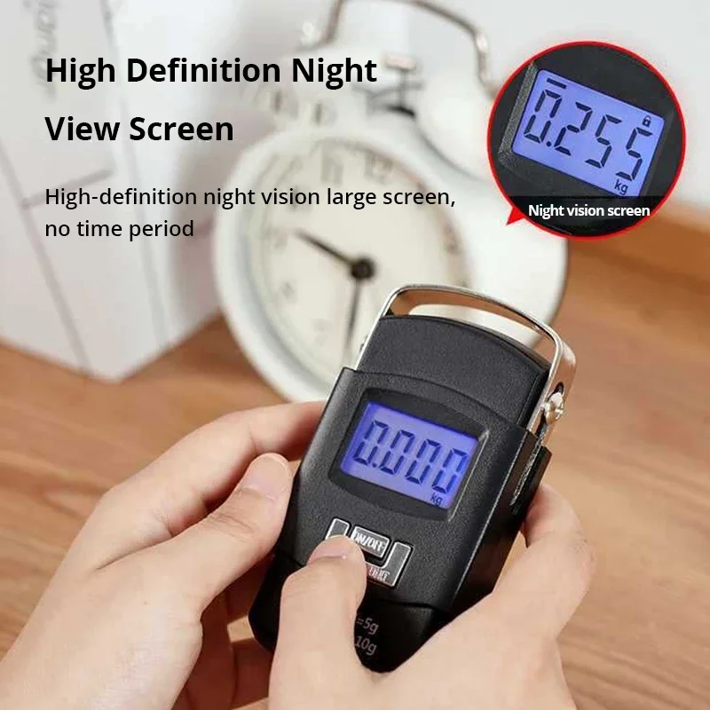 Black 50kg Portable Electronic Portable Luggage Scale LCD Digital Display Screen Express Delivery Scale Hook Mini Scale