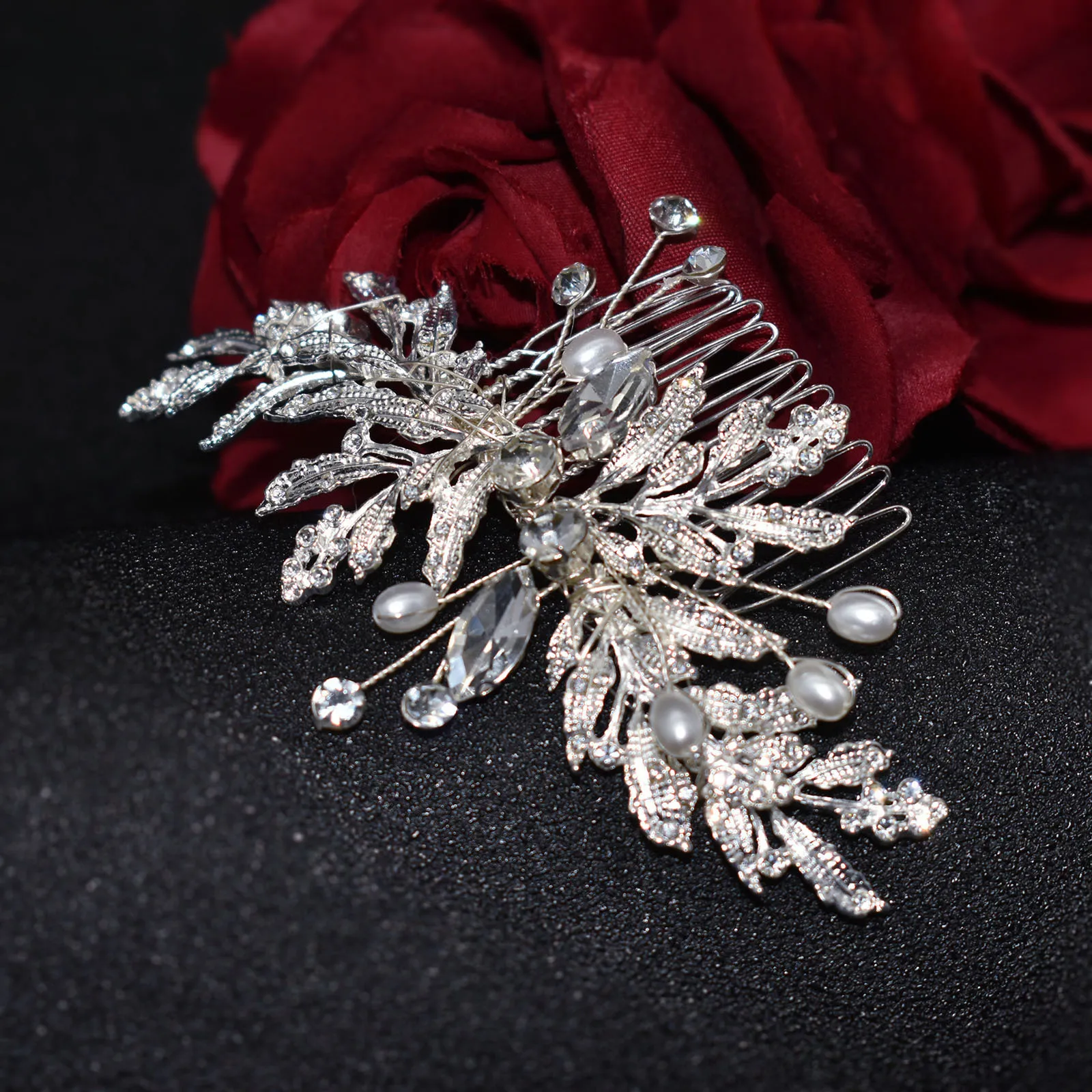 Handmade Gold Silver Color Wedding Hair Accessories Crystal Women Hair Combs Leaves Bridal Headband Head Jewelry