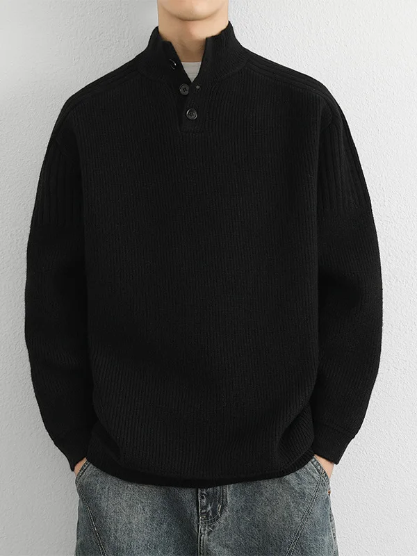 

Зимний вязаный свитер для мужчин с пуговицами, свободный крой, верхняя часть, полиэстер и вискоза, повседневный модный топ