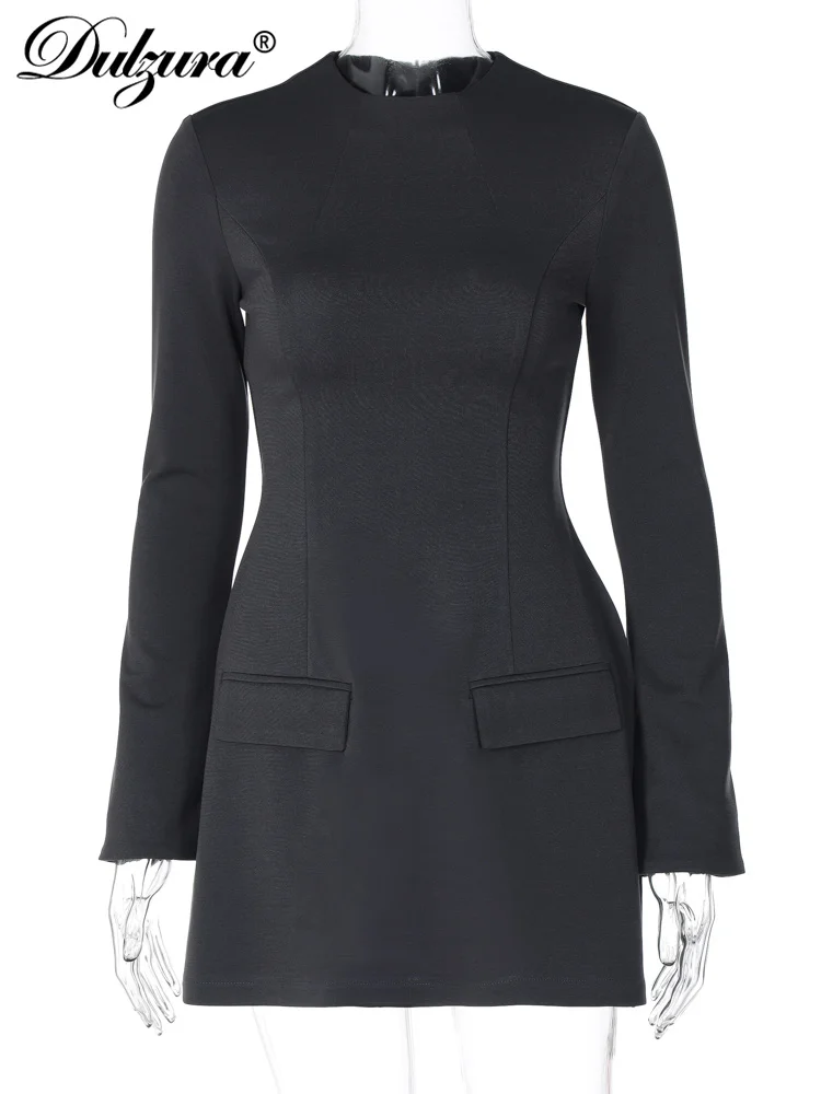 Dulzura Long Sleeves Zipper Bodycon Mini Dress With Pocket Solid Elegant Outfit Office Streetwear Women’S Autumn Winter Clothes