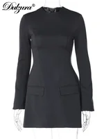 Dulzura Long Sleeves Zipper Bodycon Mini Dress With Pocket Solid Elegant Outfit Office Streetwear Women’S Autumn Winter Clothes - Image 6