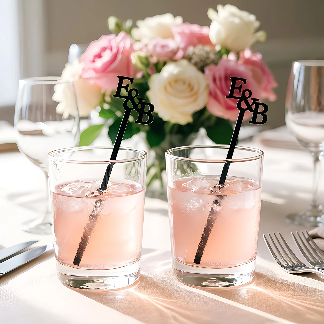 30pcs Customized First Letter Holiday Party Wine&Beverage BlenderWedding Party, Christmas, Engagement AnniversaryTableDecoration