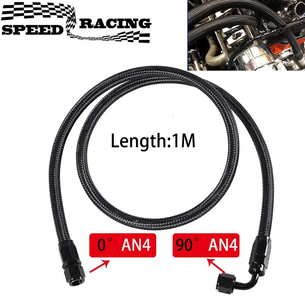 1M AN4 4AN Black Braided Oil Fuel Fittings Hose End 0+90/90+90 Degree Oil Adaptor Kit Oil Fuel Hose Line