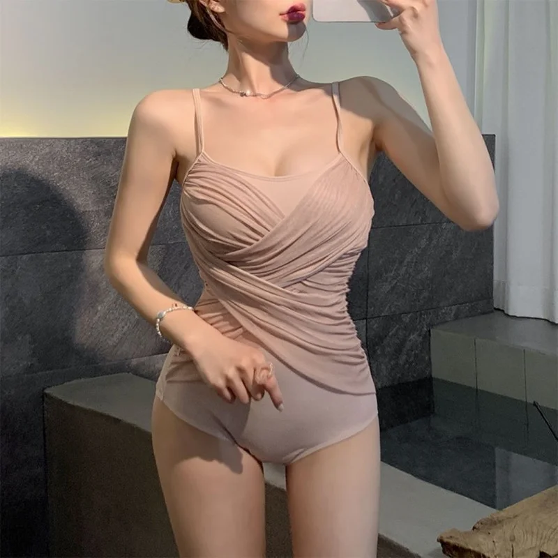 Nude Mesh One Piece Swimsuit Female 2024 Push Up Swimwear Women Bathing Suits Summer Beach Wear Bather Monokini Swim Pool Korean