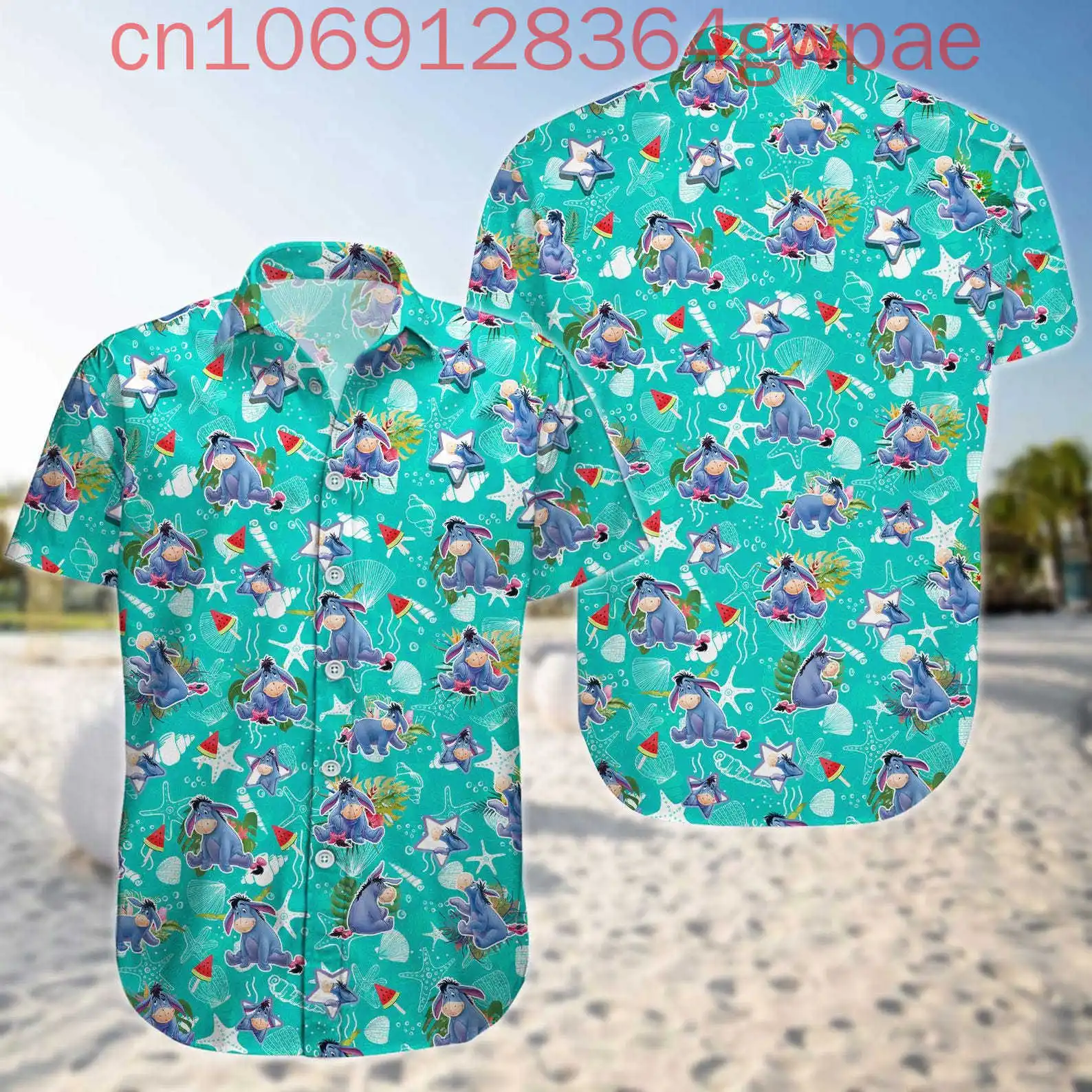 

Winnie the Pooh Eeyore Women's Shirt Casual Short Sleeve Hawaiian Shirt Tops Disney Cartoon Summer Fashion Holiday Beach Shirt